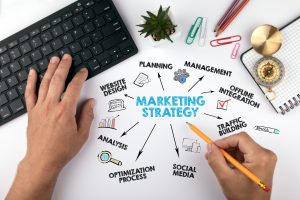 marketing-strategy-concept-chart-with-keywords-and-icons-hands-on-working-desk-doing-business